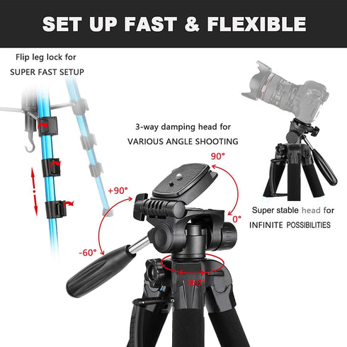 Victiv 72 inch Camera Tripod, Tall Tripod for Camera Cell Phone, Heavy Duty Stand, Professional Aluminum Monopod,