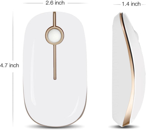 VssoPlor Wireless Mouse, Slim Portable 2.4G Computer Mice with Nano Receiver for Notebook, PC, Laptop (White and Gold)