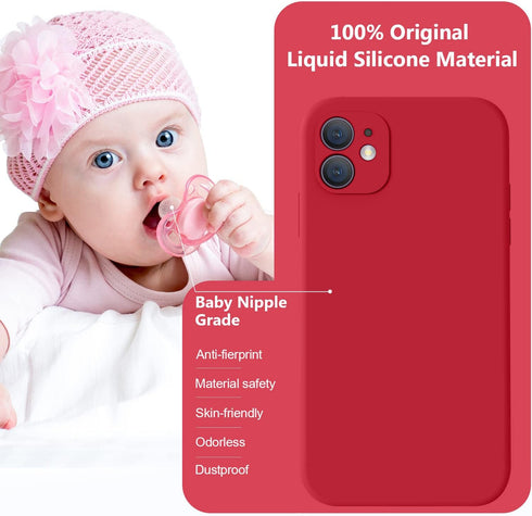 Vooii iPhone 11 Case - Upgraded Liquid Silicone, Square Edges, Camera Protection, Soft Microfiber Lining - Red 6.1"