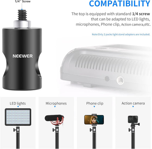 Neewer Rapid Adapter with 1/4" Screw 2-Pack, Multi-Functional Light Stand Tip Adapter for Studio Monitor Stand, Camera