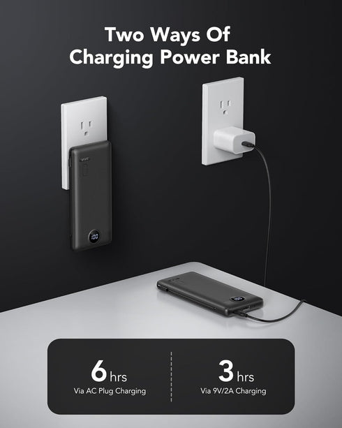 VRURC Portable Charger with Wall Plug, 10000mAh Slim Power Bank with Built-in Cables, PD 20W Fast Charging