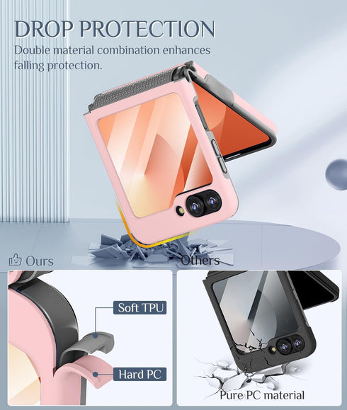 Caka Slim Shockproof Case for Galaxy Z Flip 6, with Hinge Protection and Screen Protector for Wireless Charging