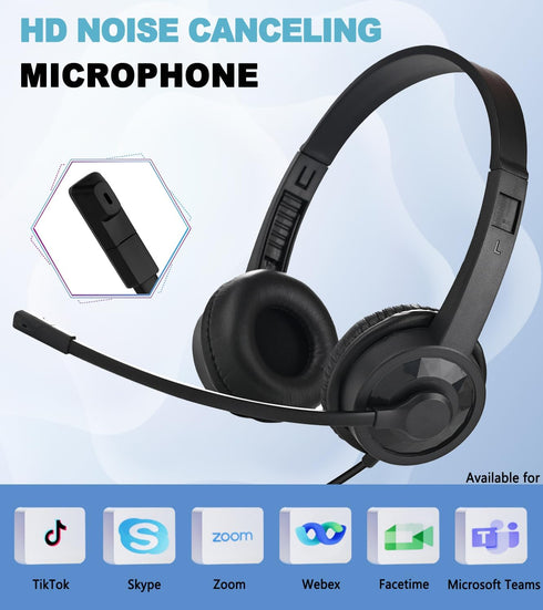 Wired Headset with Microphone for PC Laptop, 3.5mm Jack Headset with Clear Chat Mic (Black, 1 Pack)