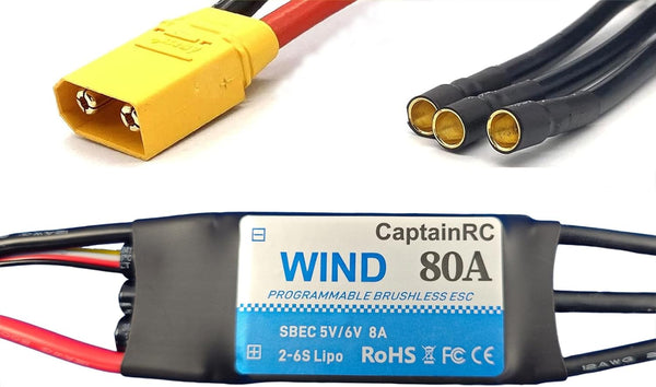 80A ESC with 5V 6V/8A BEC 2-6S Electric Speed Controller with XT60