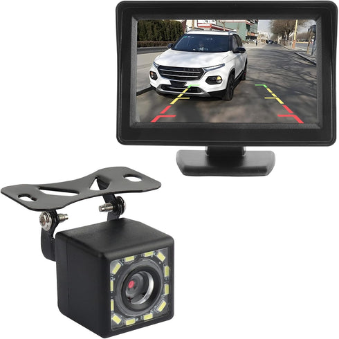 carleef Plug & Play Backup Camera with Monitor 4.6'',12 LED HD Rearview Mirror