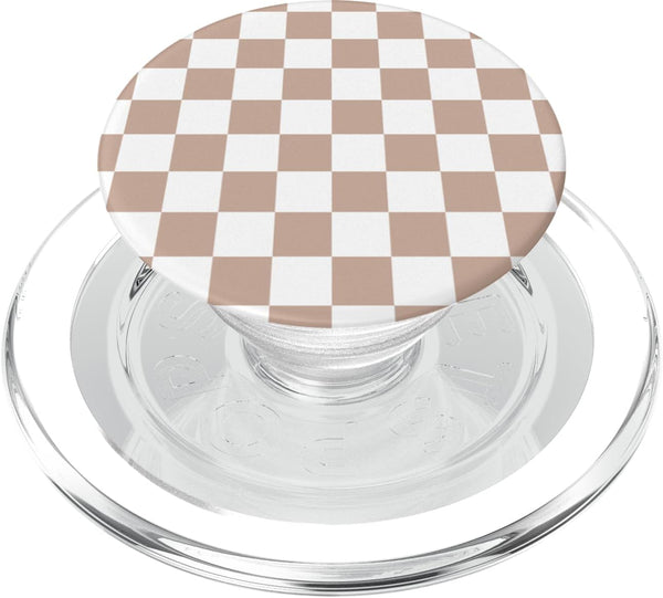 Checkerboard PopSockets PopGrip for MagSafe - Brown and White Checkered Pattern