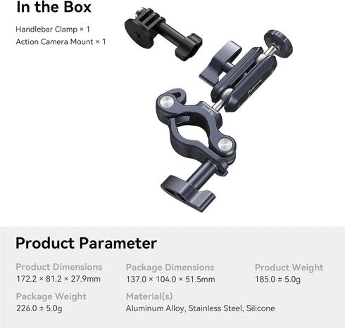 SMALLRIG Bike Motorcycle Handlebar Mount for Gopro, CNC All-Metal 22-32mm Pole and Roll Bar Mount for Action Cameras