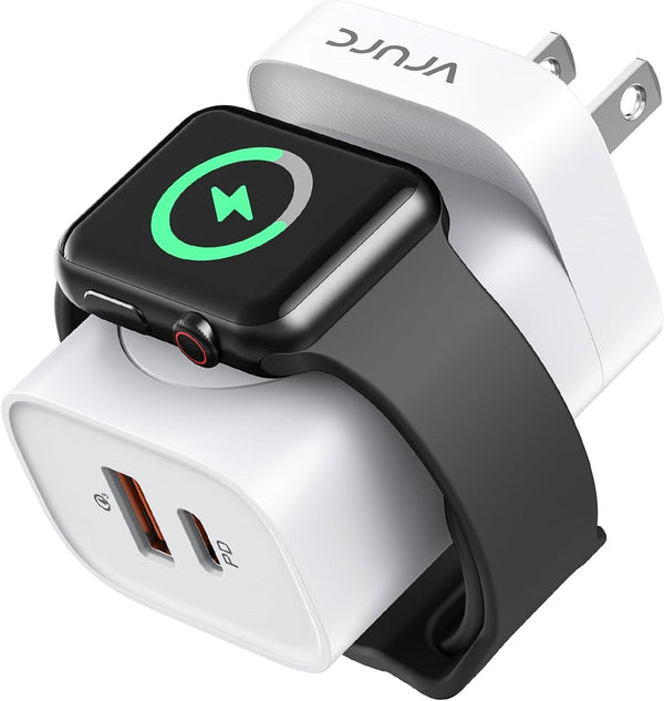 VRURC Apple Watch Charger, PD 20W Fast Charging Block, USB C Wall Charger Power Adapter with Dual Port, White
