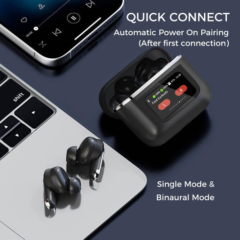 Wireless Earbuds with LCD Touch Screen, Bluetooth 5.3, Noise Cancelling, 32H Playback, IP4 Waterproof, 1.47" Screen