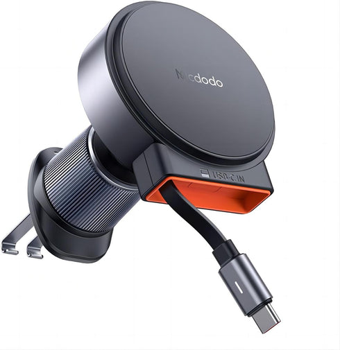 mcdodo 15W MagSafe Car Mount Charger with Type-C Extendable Cable, Wireless Magnetic Phone Holder for Automobile Vent