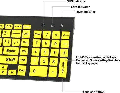 Full Size Large Print 2.4g Wireless Keyboard and Mouse with Oversized Print for Kids, Visually Impaired, Low Vision