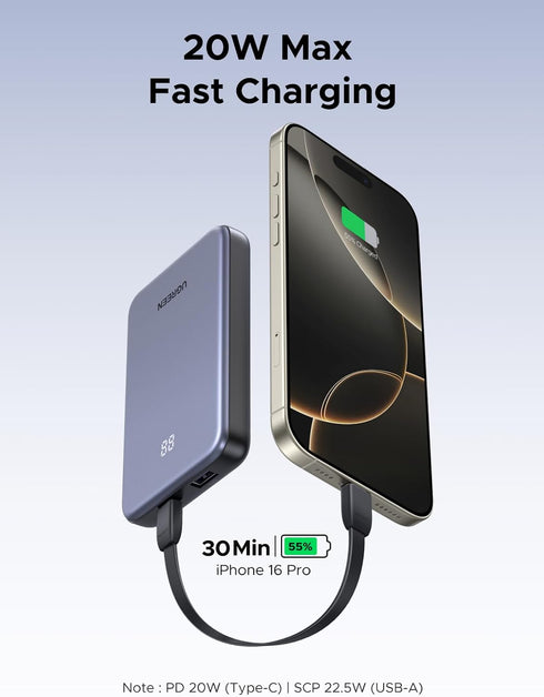 UGREEN 10,000mAh 22.5W, PD3.0 Pack 17/16/15/14/13/12 S25/S24 Power Bank Compact Portable Charger USB-C Travel Fast