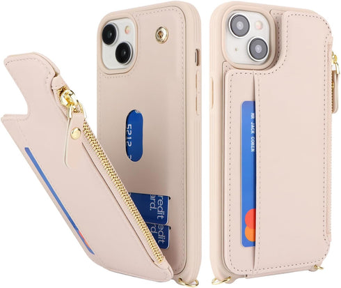 Cavor for iPhone 13 Case with Card Holder, Wallet Case for Women, Phone Case with Strap, Crossbody Lanyard and