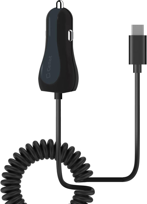 Cellet Fast Charging 15Watt Dual USB Port Car Charger with 4ft Type-C Cable, High Powered 3Amp