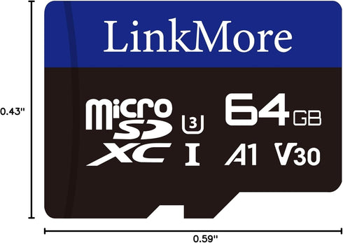 LinkMore XV13 64GB A1 U3 V30 10, 95 45 MicroSD Memory Card, MicroSDXC UHS-I Class Read Up to MB/s, Write Up to MB/s, SD