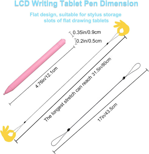 Replacement Drawing Pen for LCD Writing Tablets, 8 Elastic Lanyards, Colorful Stylus for Kids Drawing Tablet (8 PCS)