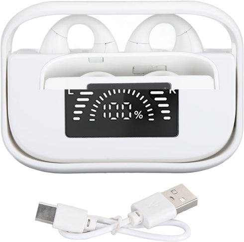 Open Ear Clip Headphones - Bluetooth Earbuds with Built-in Mic, Ear Hooks, LED Display Charging Case, and IPX5