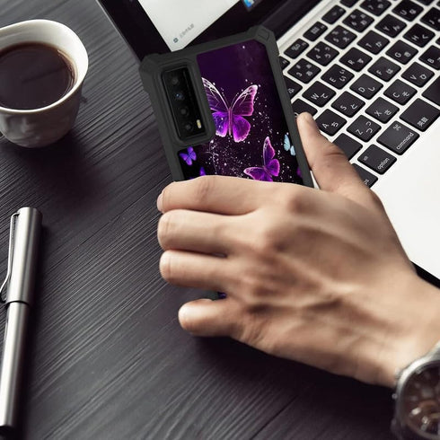 Shop TCL Stylus 5G 2022 Case with Screen Protector, Slim TPU Bumper Cover, Rugged Corners, 6.81" - Purple Butterflies