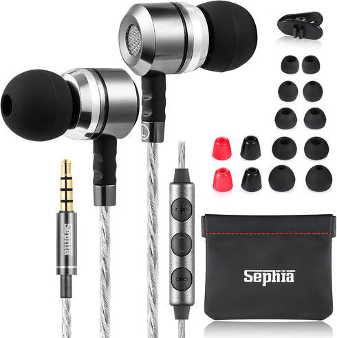 sephia Sp3060VC Earbuds Wired in Ear Headphones with Microphone, Noise Isolating Tips, Enhanced Bass, 3.9 Feet Cord