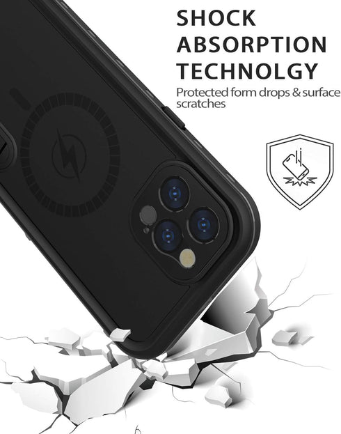 Diverbox Waterproof Case for iPhone 12 Pro Max, Durable Shockproof Cover with Kickstand & Screen Protector (Black)