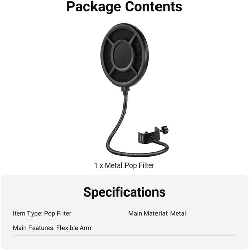 MS044 NEEWER Metal Pop Filter for Microphone, Six Layer Professional Foam Mic Isolation Shield Windscreen Cover