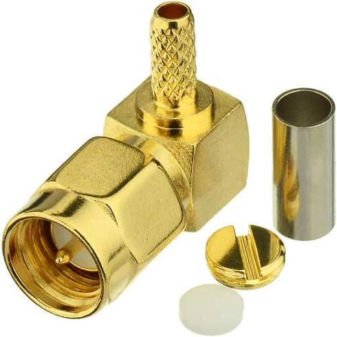 Eightwood 10pcs SMA Male Crimp Right Angle RF Connector for Coax Cable RG316 RG174 LMR100