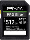 PNY 512GB PRO Elite Class 10 U3 V30 SDXC Flash Memory Card, 100MB/s, Class 10, U3, V30, 4K UHD, Full HD, UHS-I, Full