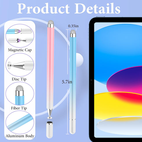Stylus Pens for Touch Screens, Luntak 2 in 1 Magnetic Disc Stylus Pen for iPad with Magnetic Cap, iPad Tablet Pen Compatible with iPhone/iPad/Android/Microsoft/Surface All Capacitive Touch Screens