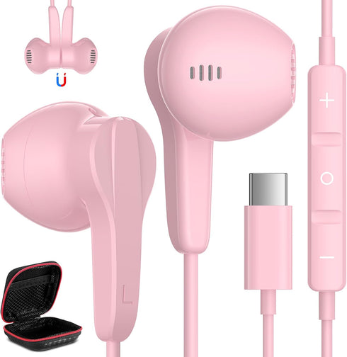 USB C Headphones for Samsung S24 Ultra A35 S23 Fe S22+, Type C Earphones with Mic, HiFi Stereo for iPhone 15 Pro Max