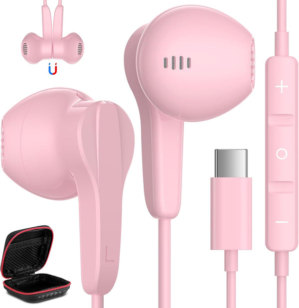 USB C Headphones for Samsung S24 Ultra A35 S23 Fe S22+, Type C Earphones with Mic, HiFi Stereo for iPhone 15 Pro Max