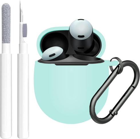 Google Pixel Buds Pro Case Cover 2022 with Cleaner Kit, Soft Silicone Shockproof Protective Skin with Carabiner, Front