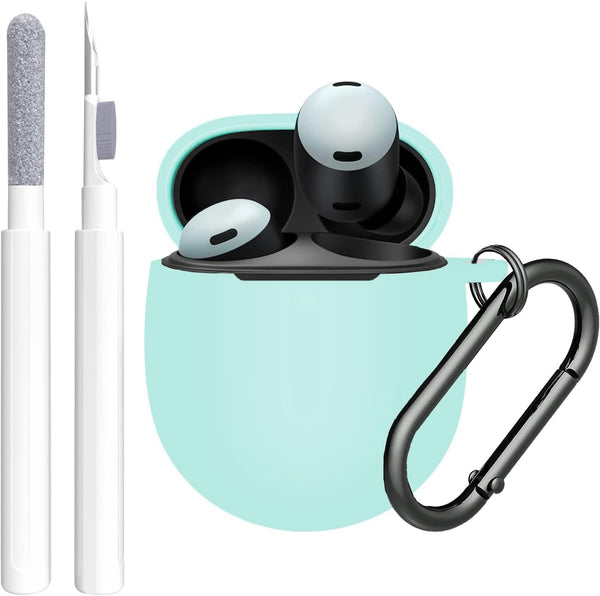 Google Pixel Buds Pro Case Cover 2022 with Cleaner Kit, Soft Silicone Shockproof Protective Skin with Carabiner, Front