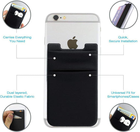 Phone Card Holder Stretchy Wallet Pocket Pouch Sleeve Adhesive Sticker Compatible with iPhone Samsung Galaxy - 3Pack