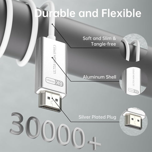 Fiber Optic HDMI 2.1 Cable, Super Soft & Lightweight Active Optical Cord, 10ft Compatible with Projector and TV