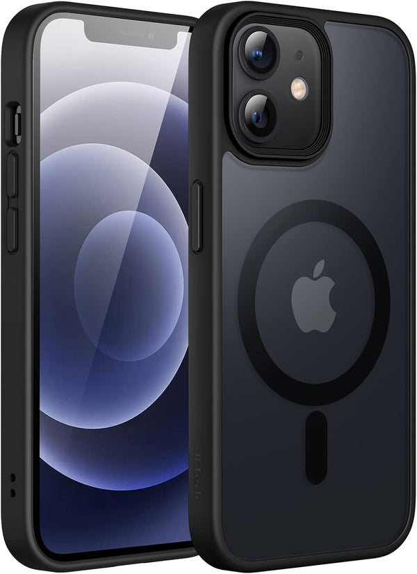 JETech Slim Shockproof Magnetic Case for iPhone 12/12 Pro 6.1" - Black, Translucent Matte Back, MagSafe Compatible.