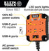 Klein Tools 29601 Magnetic Power Strip with Surge Protector, 4 Outlets, 3 USB Ports, 5-Foot Cord