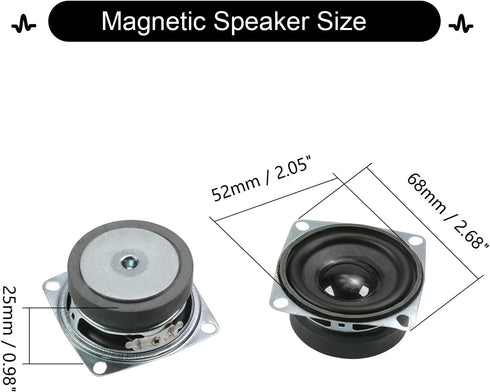 Fielect 2Pcs DIY Magnetic Speaker, 3W 4 Ohm Full Range Stereo Woofer Replacement for Arduino, 52mm Diameter