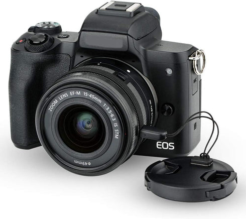 2-Pack 49mm Front Lens Cap Cover - Deluxe Cap Keeper for Canon EOS R100 R50 R10 with RF-S 18-45mm Kit Lens