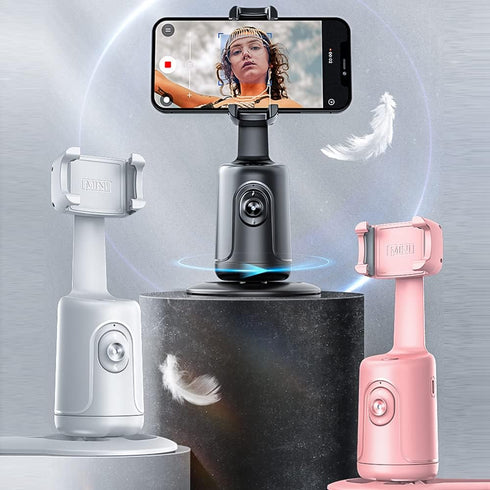 Auto Face Tracking Tripod - 360° Rotation Phone Holder for Vlogs, Live Streaming, No App Required, Pink