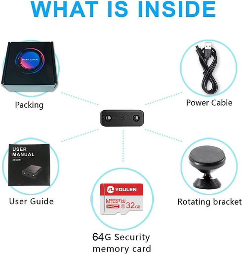 Smallest Wireless WiFi Camera HD1080P – Portable Video Baby Monitor with Night Vision, Motion Detection, Cloud Storage