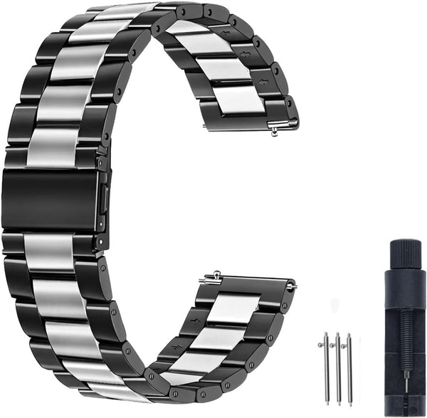 22mm Quick Release Solid Stainless Steel Metal Watchband, Compatible with Samsung, Casio, Huawei, and More