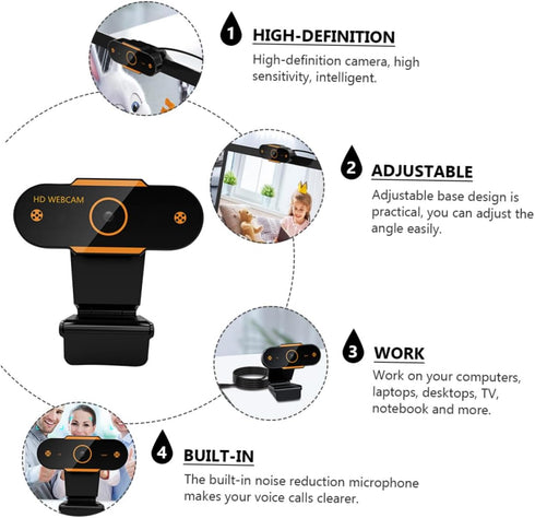 CONGARTENO 1080p 5v USB Webcam with Built-in Microphone, Automatic Focusing Web Camera for Live Streaming and Video