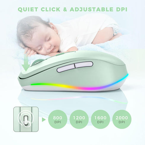 PEIOUS Wireless Mouse Jiggler - LED Wireless Mice with Built-in Mouse Mover, Rechargeable for Laptop