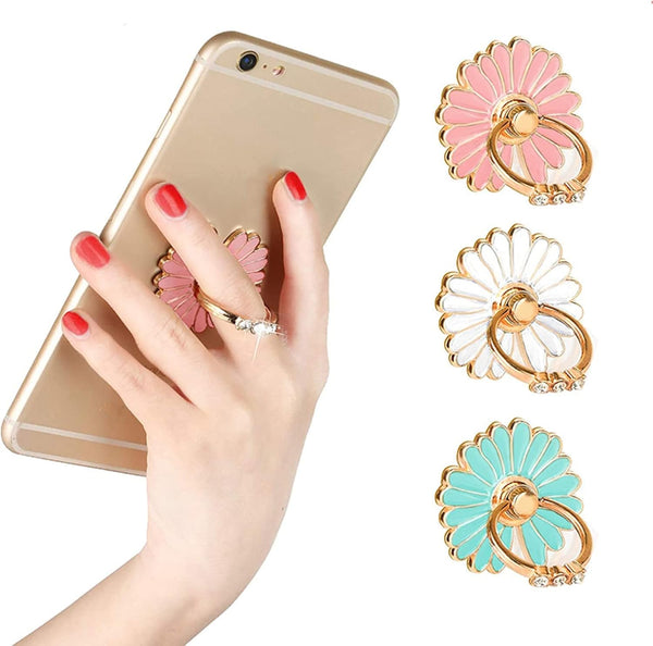 3-Pack Phone Ring Holder, 360 Rotation Glitter Bling Bling Finger Bracket Stand Grip for Smartphones, Tablets, Daisy