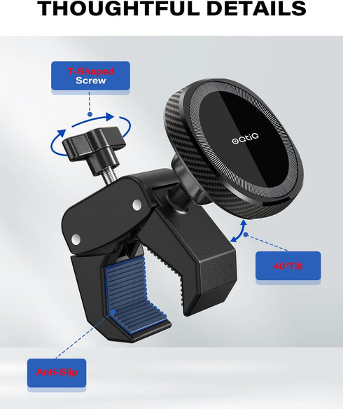 OQTIQ 17 N54 12-17 Phone Holder for Peloton Exercise Bike, Heavy-Duty Clamp & Strong Magnetic Phone Mount