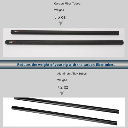 NICEYRIG 15mm Rod 16'' Carbon Fiber Camera Rails for Heavier Shoulder Mount Rig, Follow Focus, Max Payload 222lb - 555