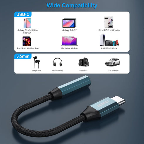 BENFEI USB C to Audio Jack Adapter with DAC Chipset, USB-C to 3.5mm Female Headphone Compatible with iPhone 15