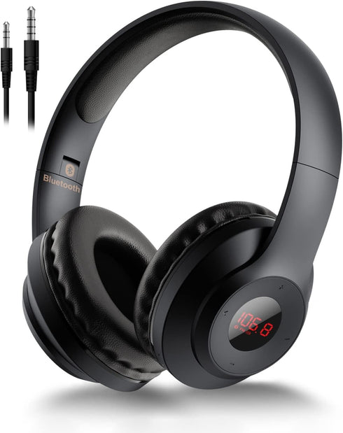 X5 Wireless FM Radio Headphones with Bluetooth, Portable Over Ear Headset, Built-in Microphone, Rechargeable, Stereo