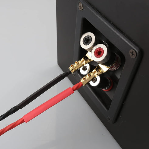 Speaker Spade Connectors, Dual Screw Locking Fork Spade Lugs with Heat Shrink Tubing, 4PCS