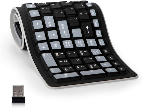 sungwoo Wireless Silicone Keyboard, 2.4GHz Wireless, Foldable Rollup Waterproof Dustproof Lightweight for Travel (Black)